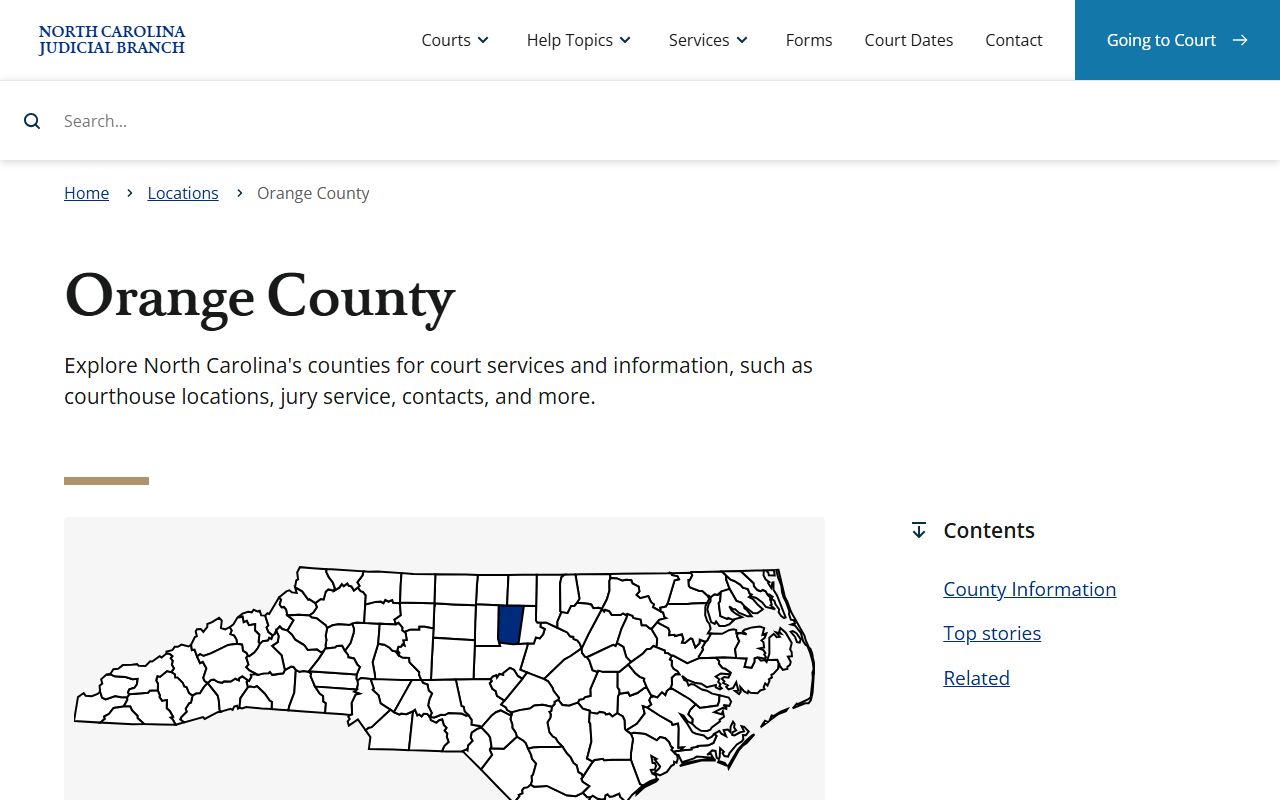 Orange County court docket information page on the NC Judicial Branch website
