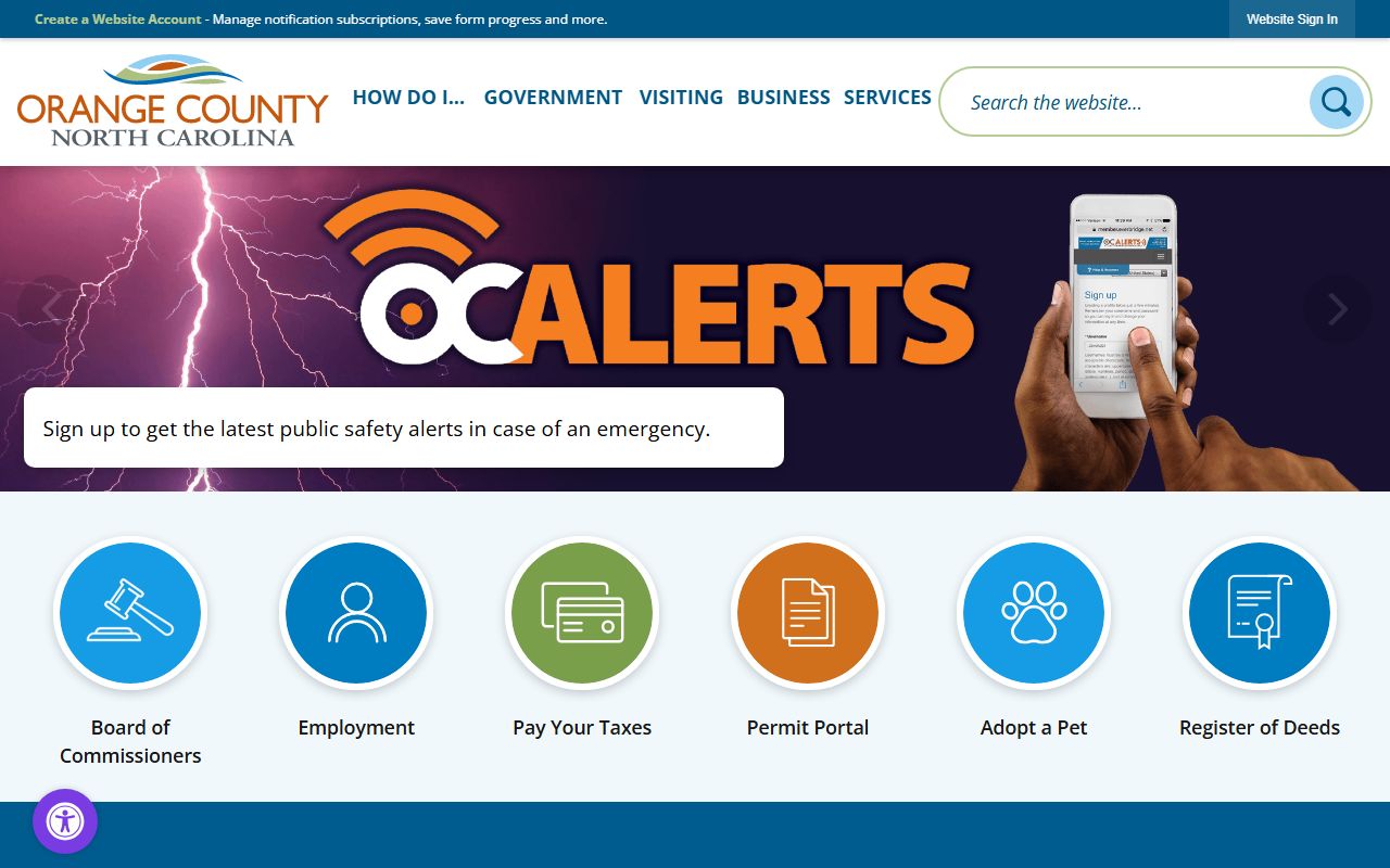 Orange County government website with links to county services and court docket resources