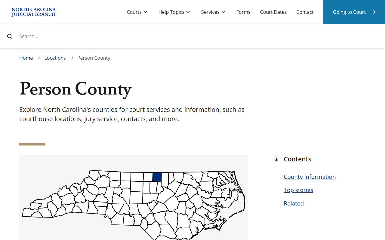 Person County court location page on the North Carolina courts website