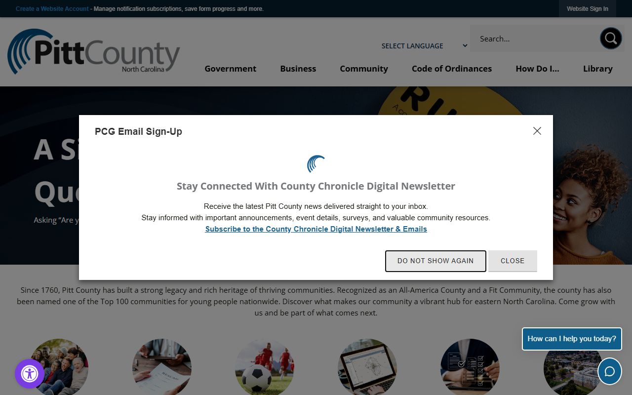 Pitt County government website homepage