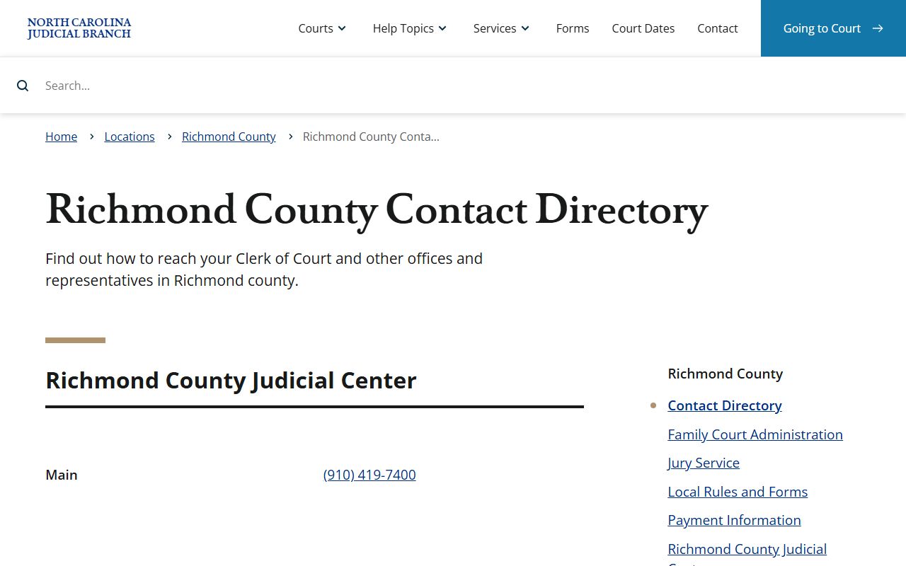 Richmond County court contact directory page