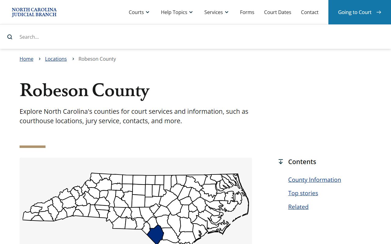 Robeson County court page on the North Carolina courts website
