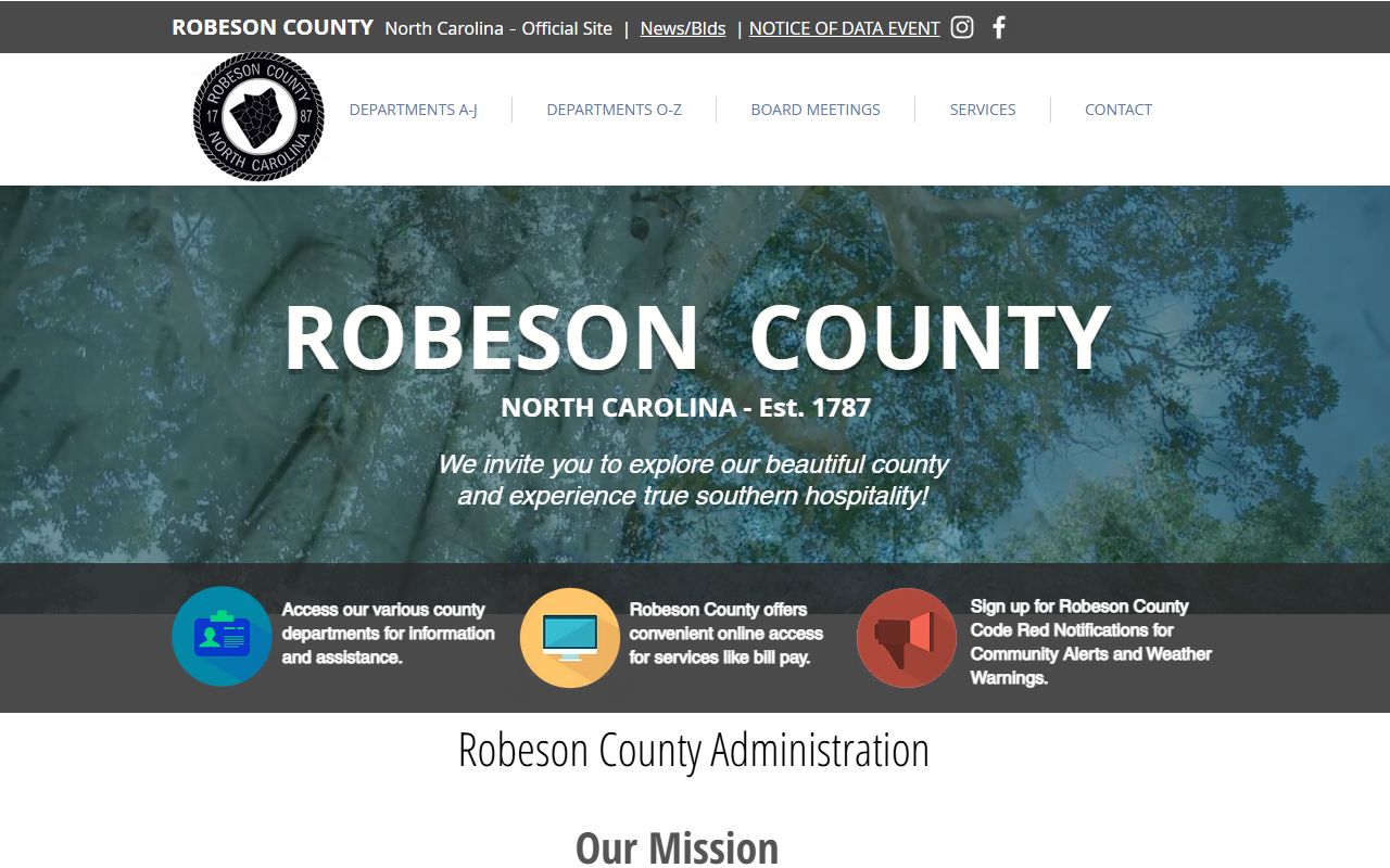 Robeson County government website homepage