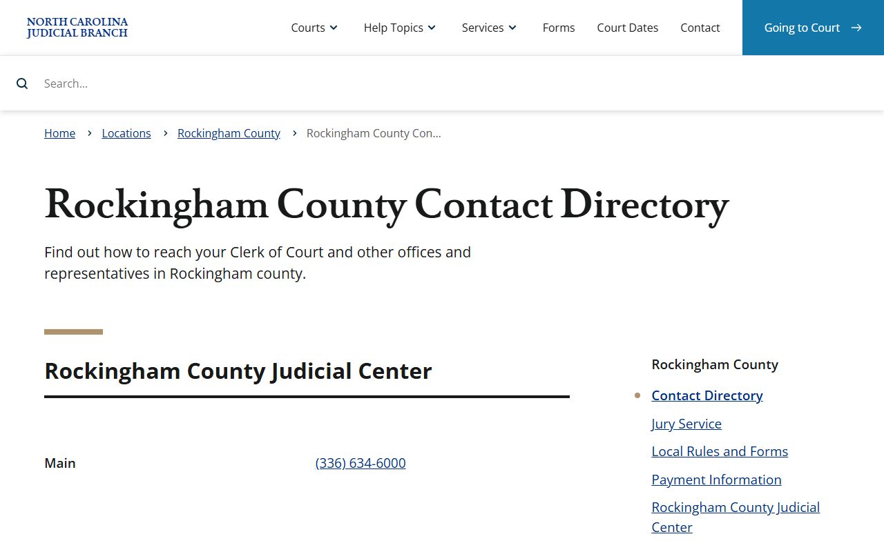 Rockingham County court docket contact directory with phone numbers for court offices