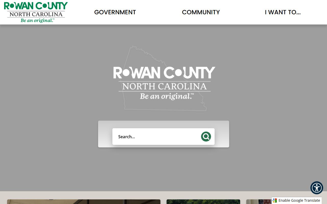 Rowan County government website with links to county departments and court-related services