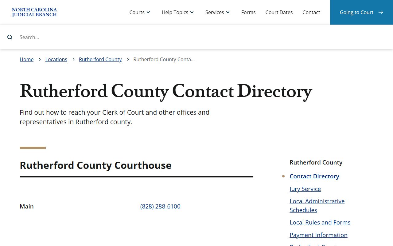 Rutherford County court docket contact directory listing phone numbers for court departments
