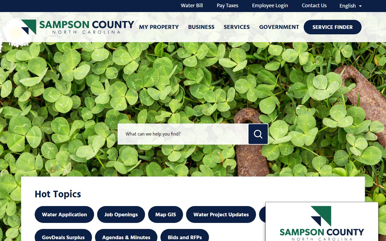 Sampson County government website showing local offices and county service links