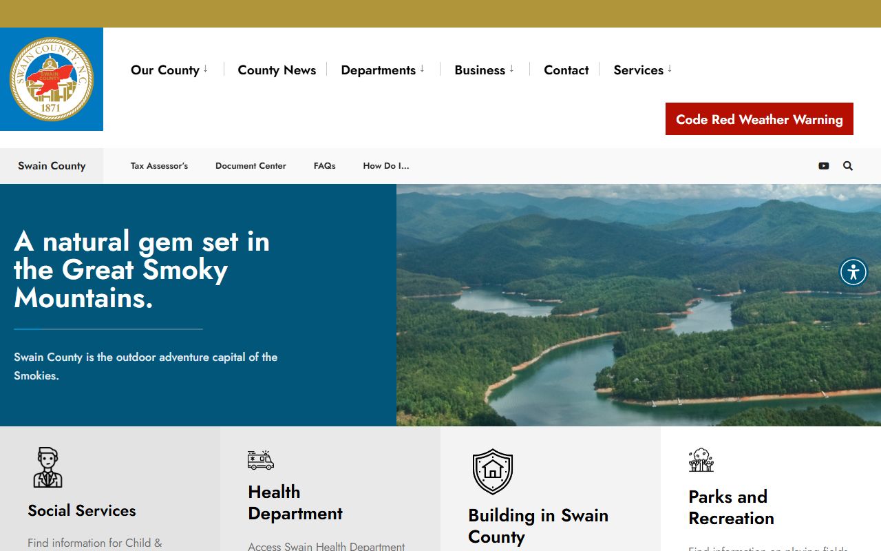 Swain County government website with links to court docket and county services
