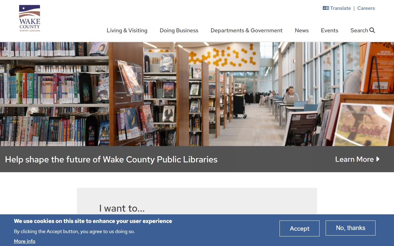 Wake County government website with links to court docket and county departments