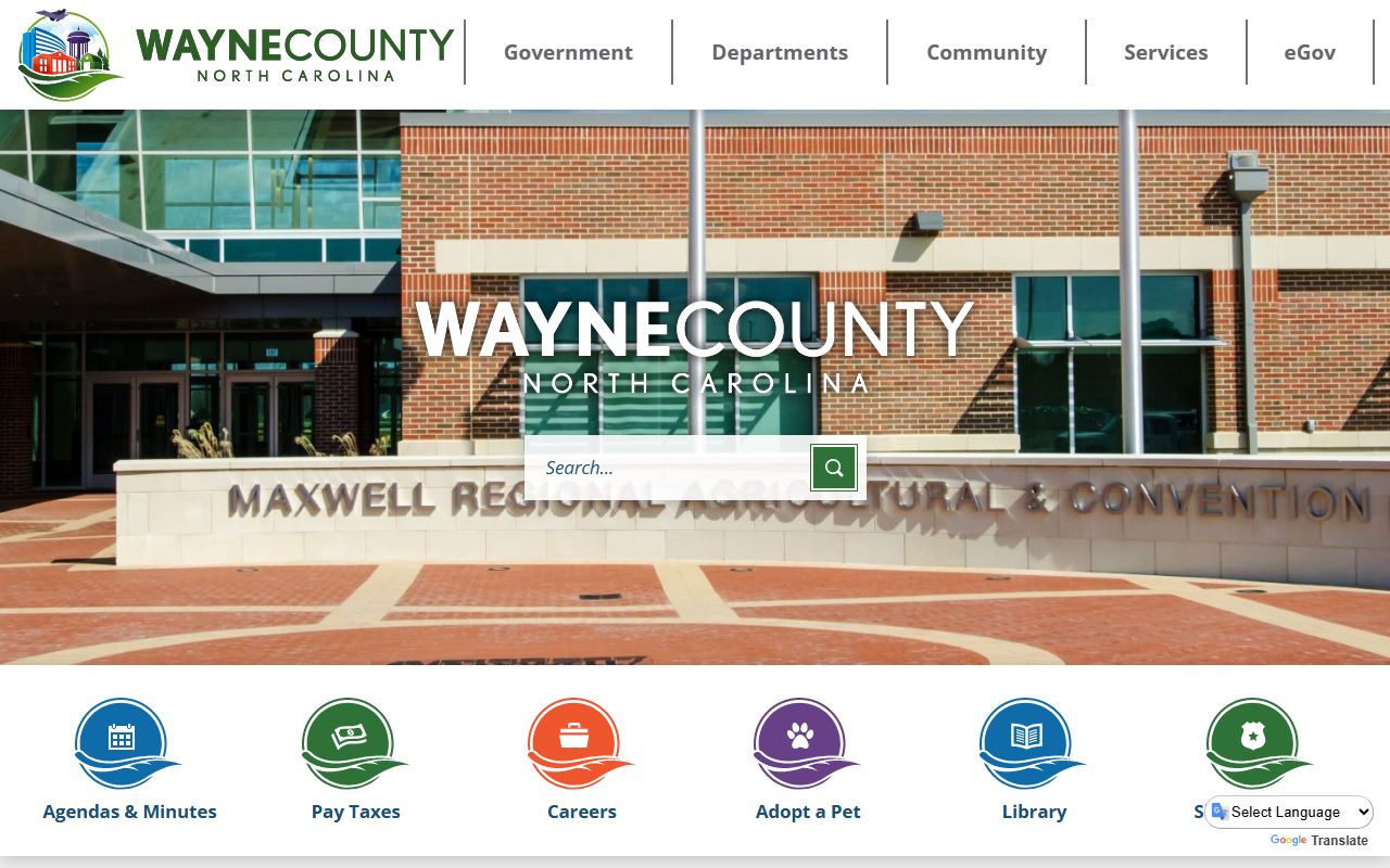 Wayne County government website showing links to departments and local services
