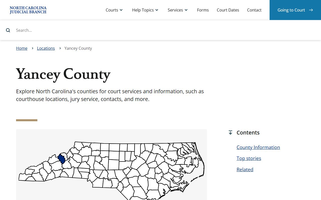 Yancey County court docket information page on the NC Judicial Branch website