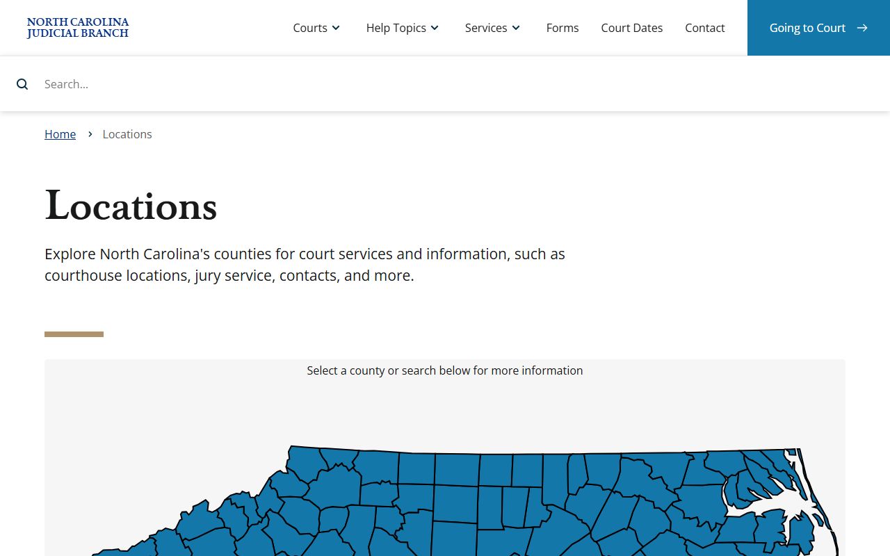 North Carolina county locations directory for court docket records