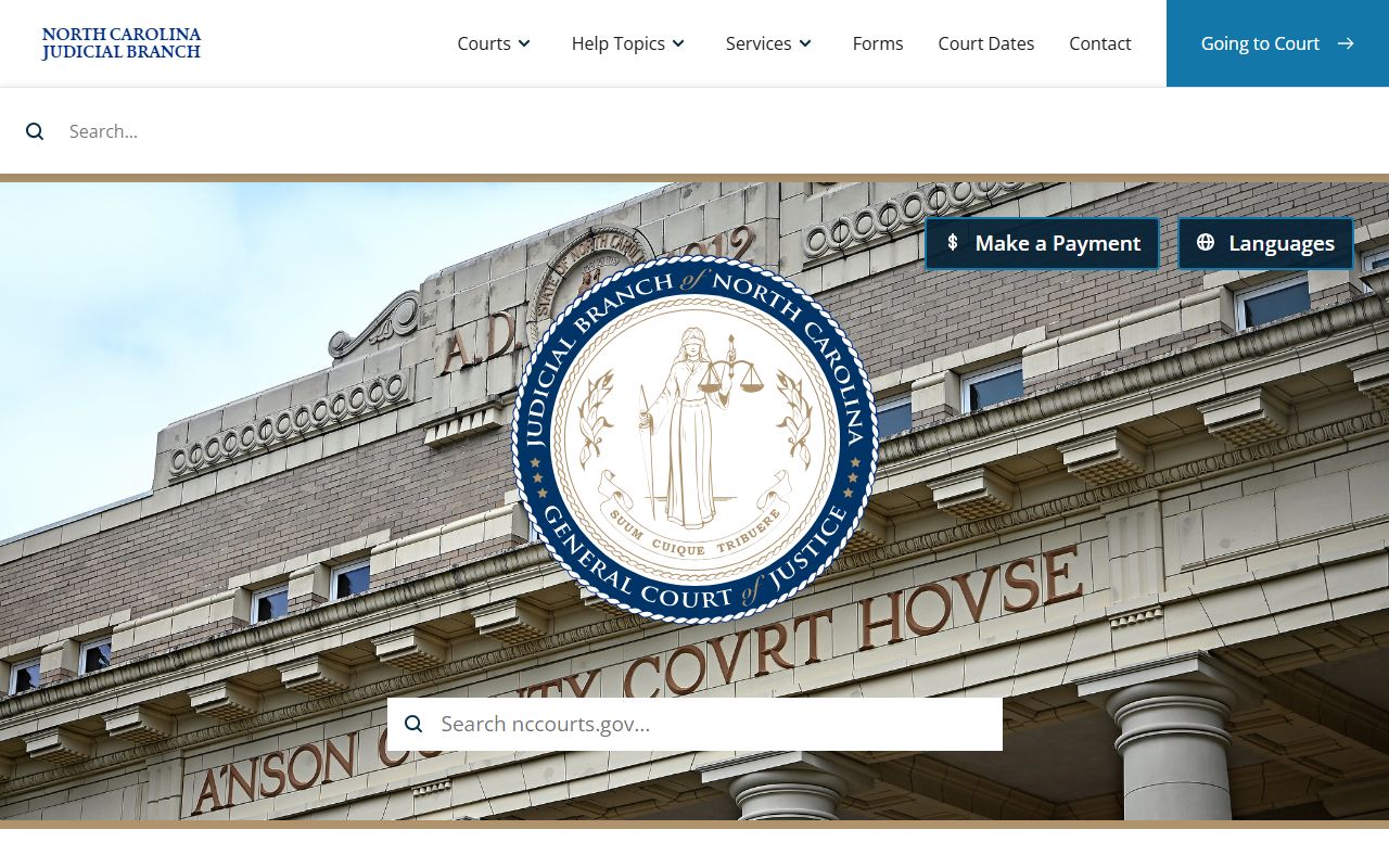 North Carolina Judicial Branch main portal for court docket records